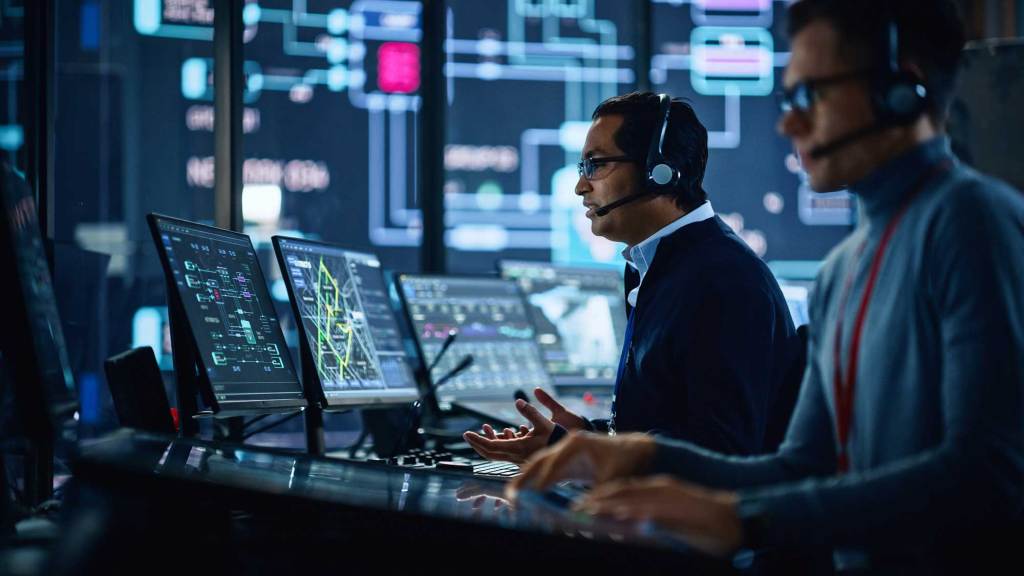 Members of a security team working on computers