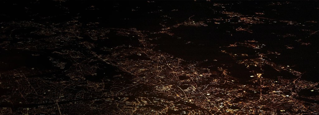 Satellite view of a city at night