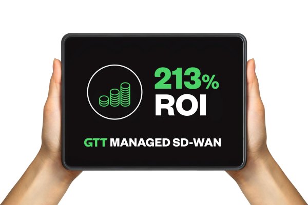 Women’s hand showing black tablet, concept of taking photo or selfie GTT Managed SD-WAN Services - 213% ROI Image