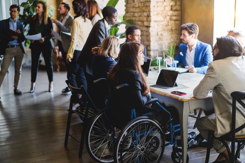 Diverse team working together